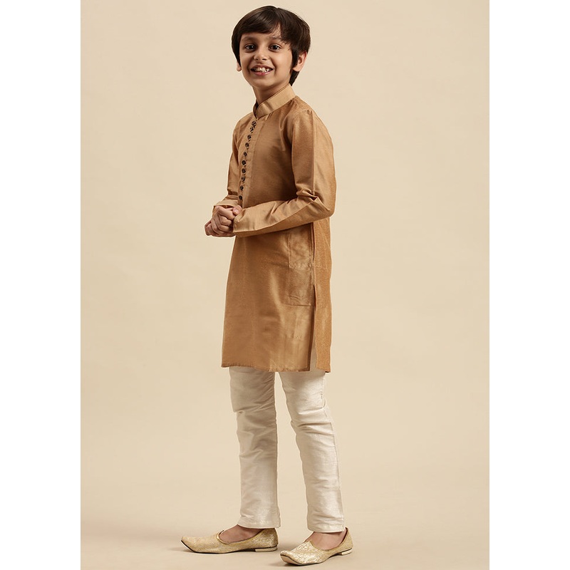 Beige Silk Solid Kurta - JD986587726