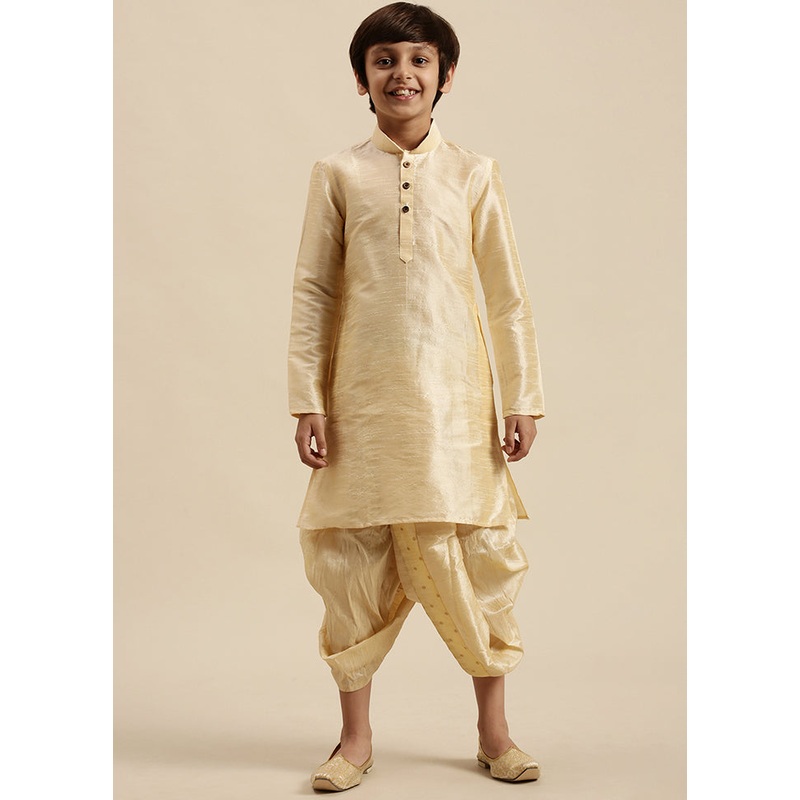 Beige Silk Solid Kurta - JD986587727