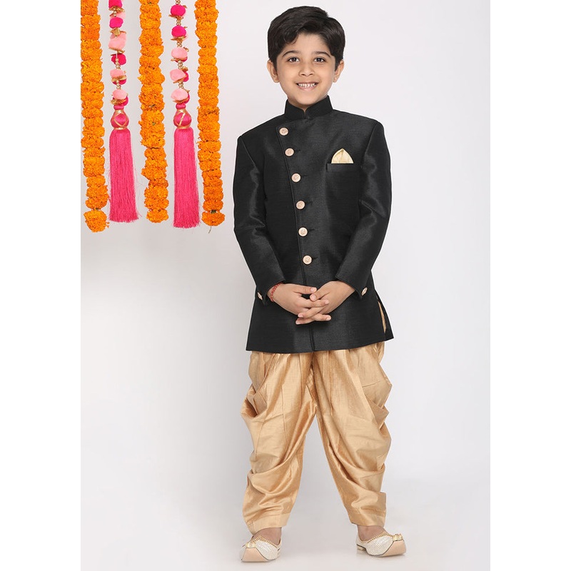 Black Festive Cotton Kurta Pajama Set - JD986587760