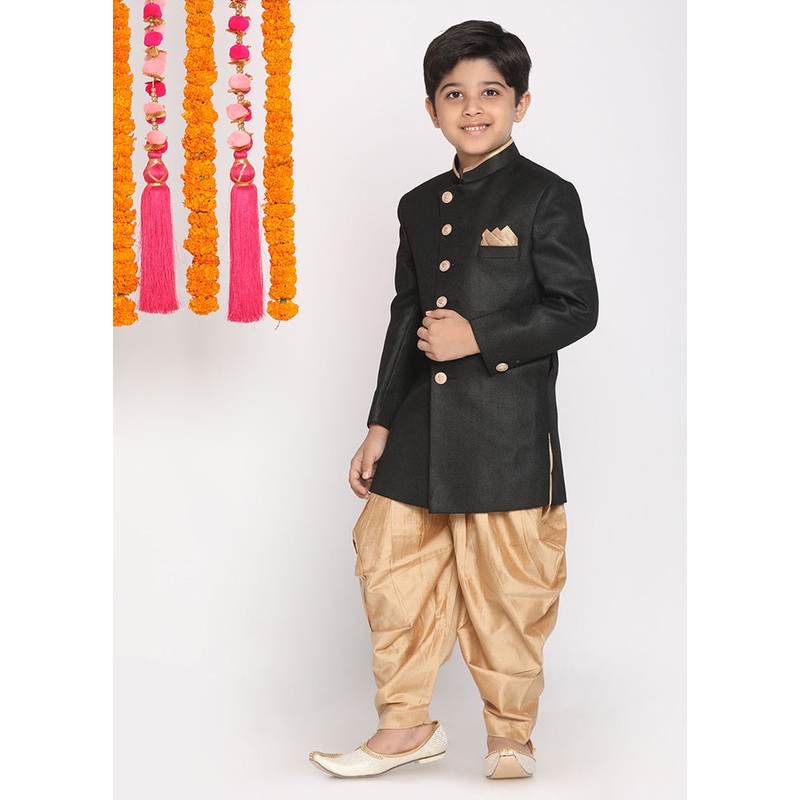 Black Festive Cotton Kurta Pajama Set - JD986587761