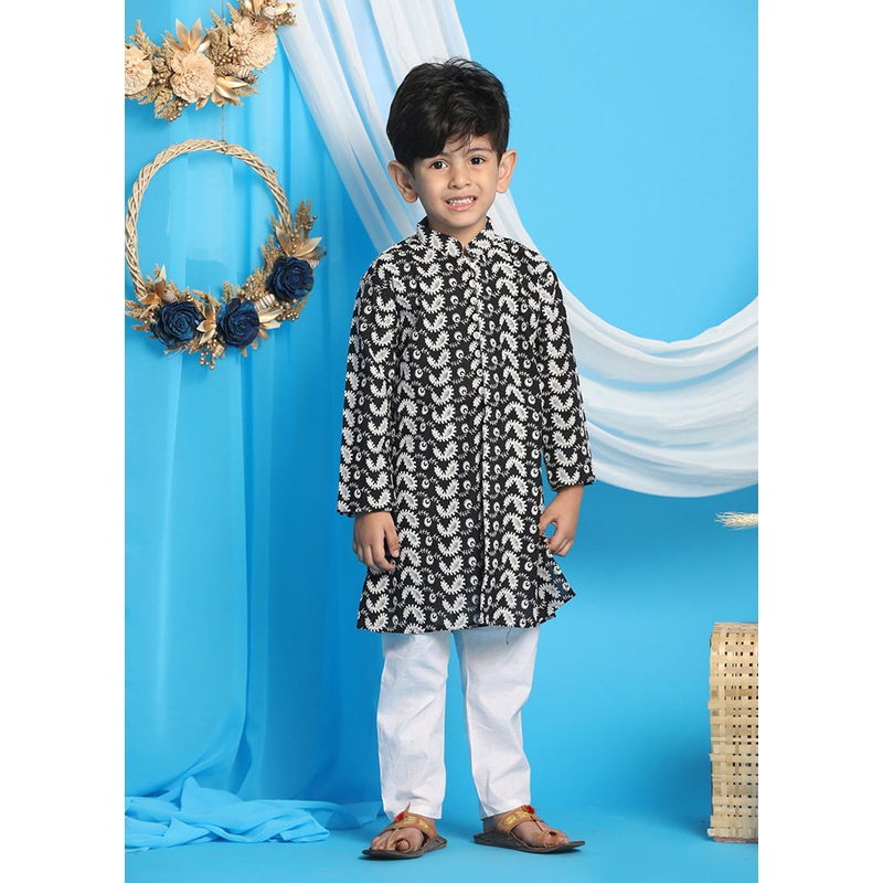 Black Festive Cotton Kurta Pajama Set - JD986587762
