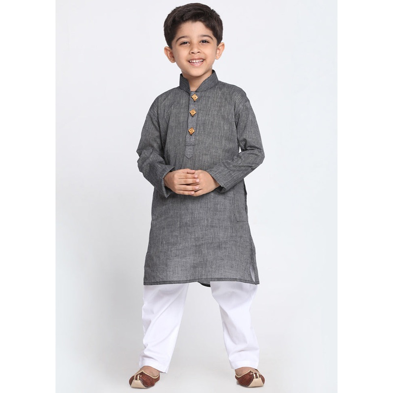 Black Festive Cotton Kurta Pajama Set - JD986587763