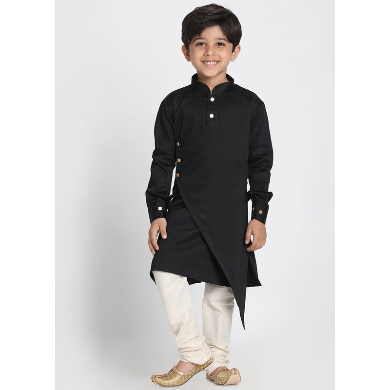 Black Festive Silk Kurta Pajama Set - JD986587753