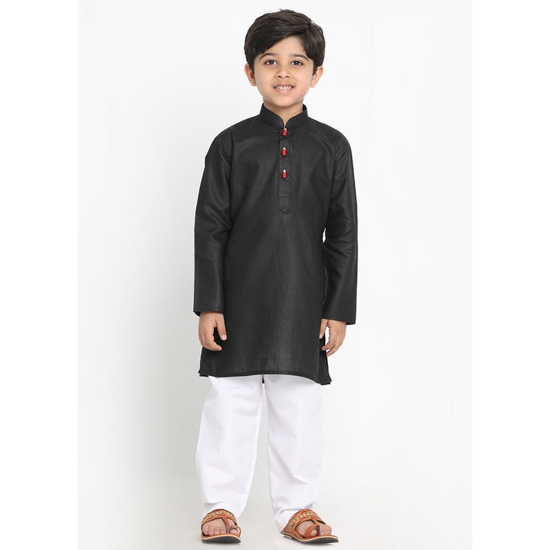 Black Festive Silk Kurta Pajama Set - JD986587755