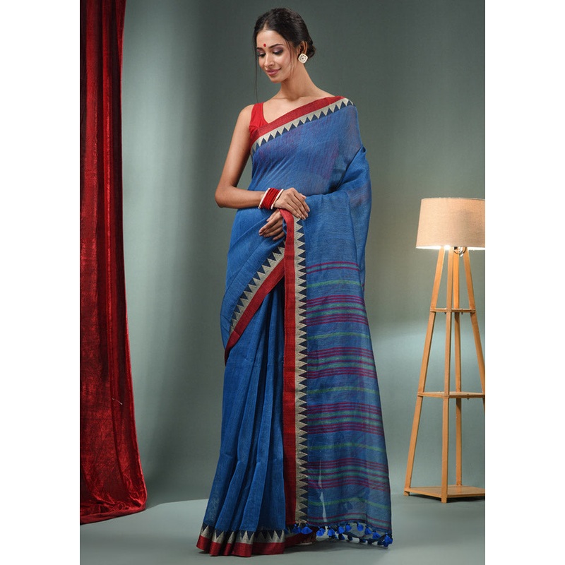 Blue Silk Saree With Blouse Piece - JD986587705