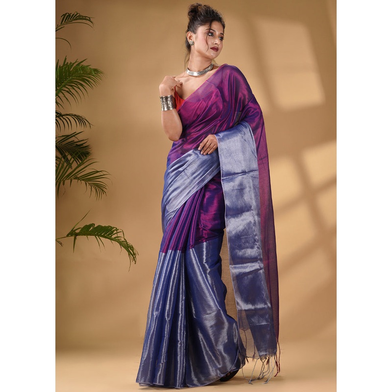 Blue Silk Saree With Blouse Piece - JD986587706