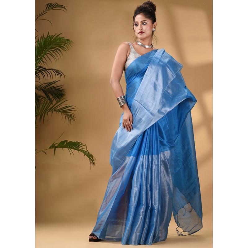 Blue Silk Saree With Blouse Piece - JD986587707