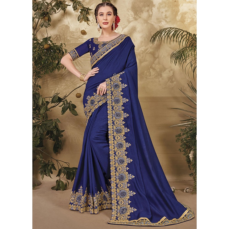 Blue Silk Saree With Blouse Piece - JD986587709