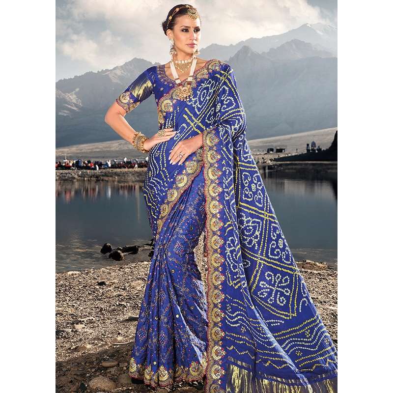 Blue Silk Saree With Blouse Piece - JD986587711