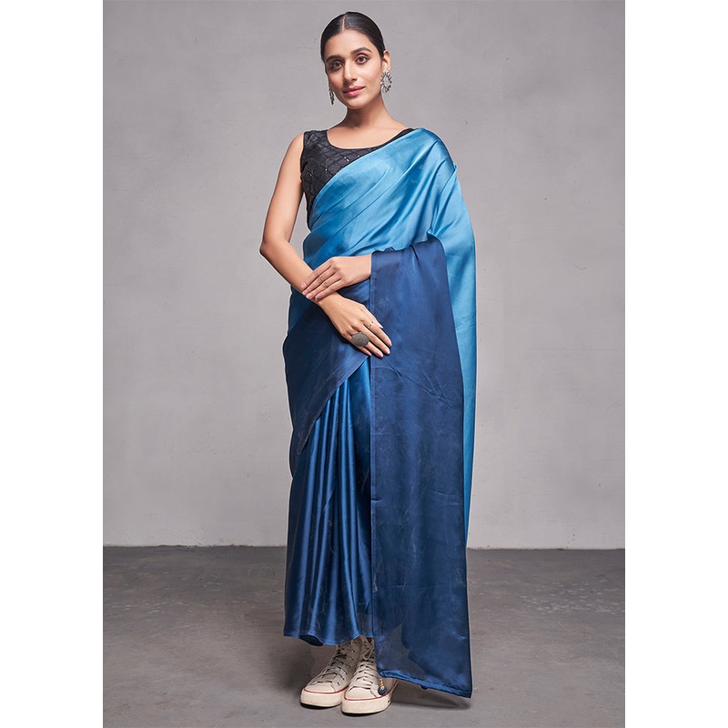 Blue Silk Saree With Blouse Piece - JD986587712