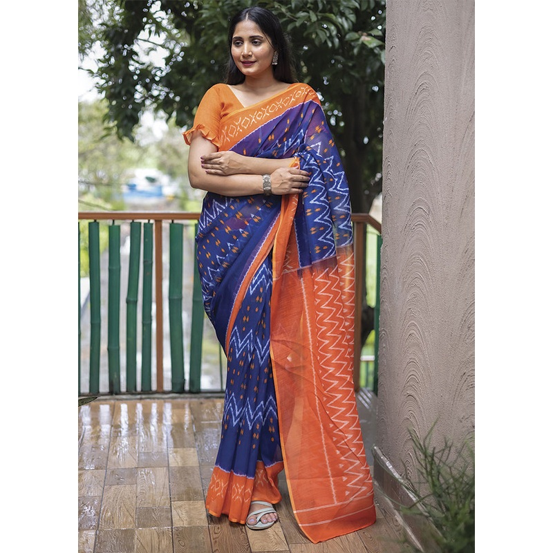 Blue Silk Saree With Blouse Piece - JD986587713