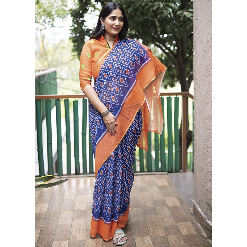 Blue Silk Saree With Blouse Piece - JD986587715