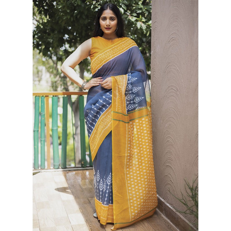 Blue Silk Saree With Blouse Piece - JD986587716