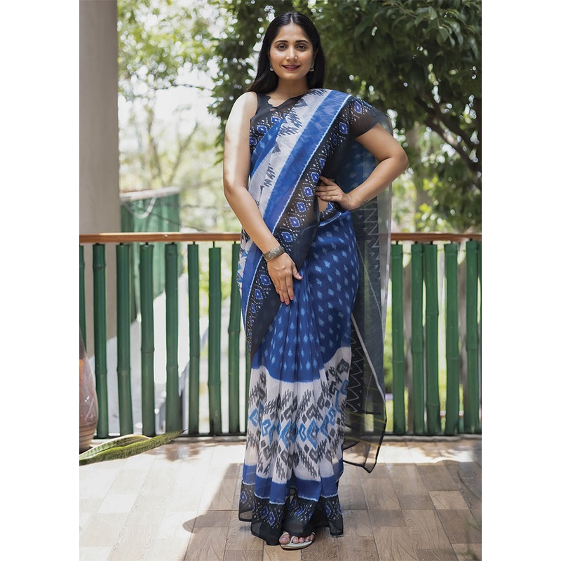 Blue Silk Saree With Blouse Piece - JD986587717