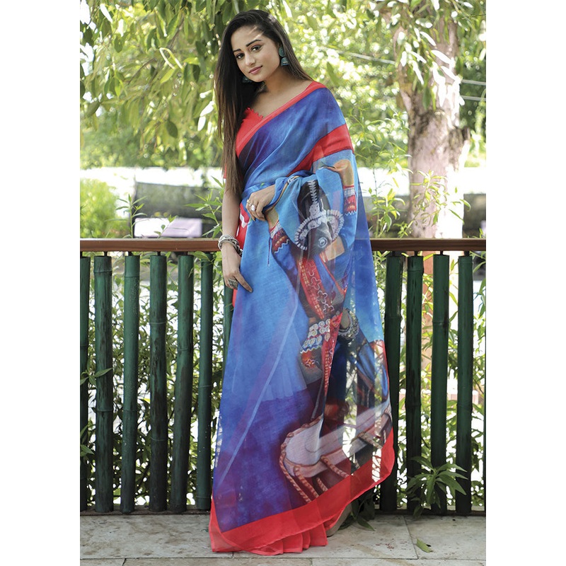 Blue Silk Saree With Blouse Piece - JD986587718