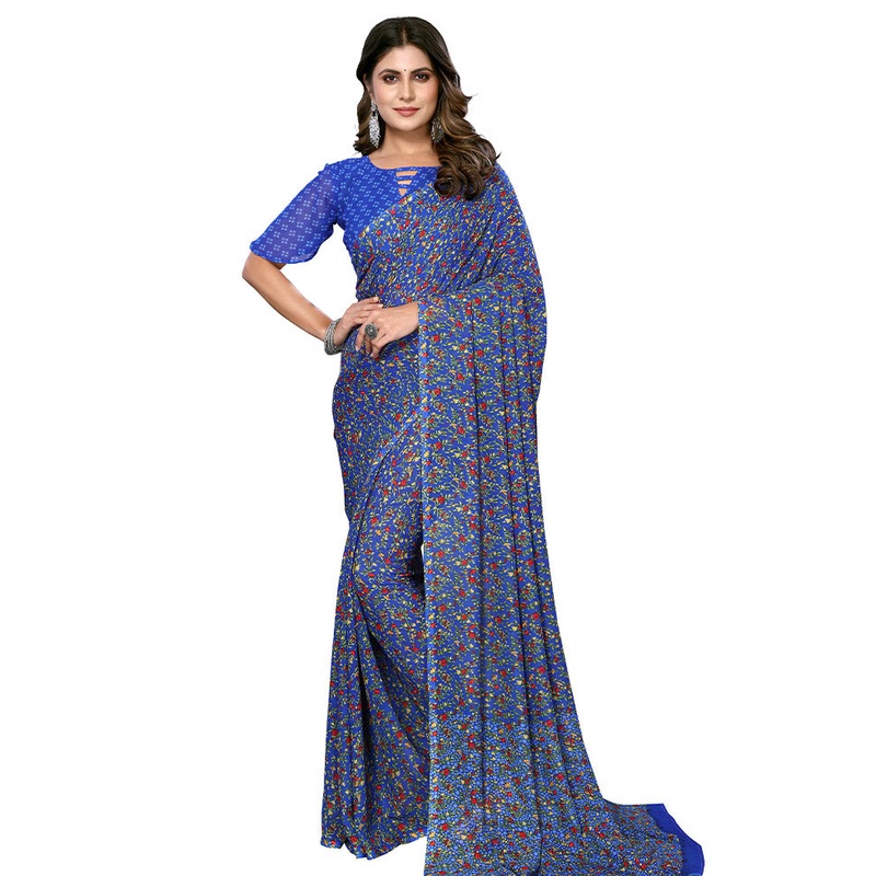 Blue Spun Silk Saree With Blouse Piece - JD986587695
