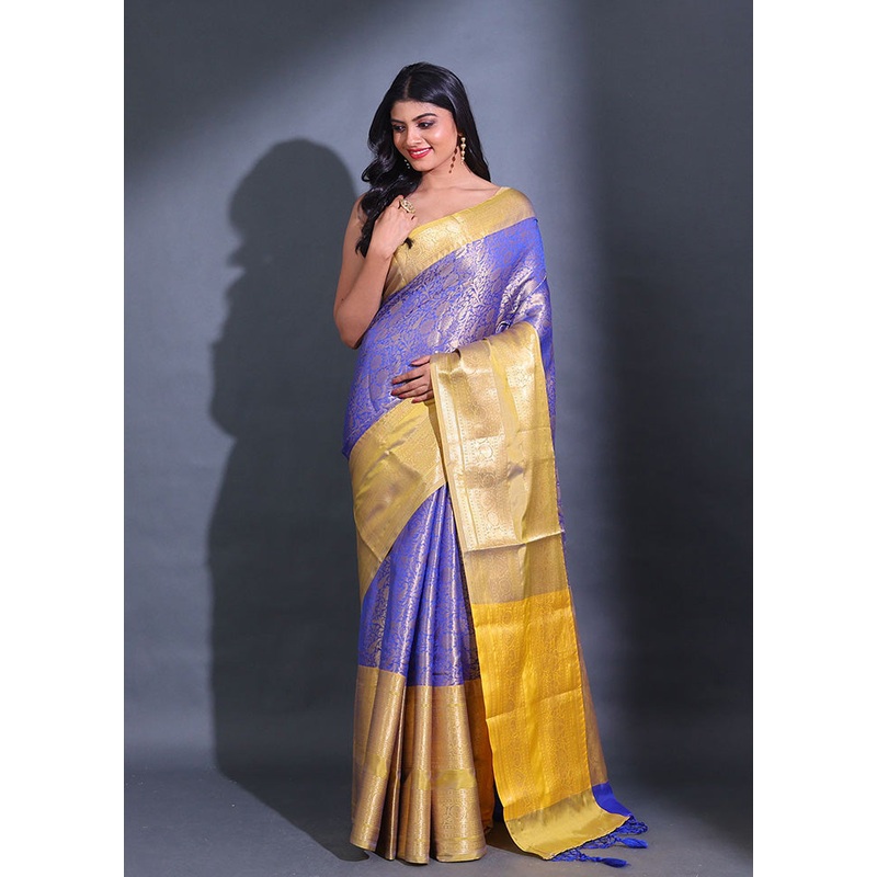 Blue Spun Silk Saree With Blouse Piece - JD986587701