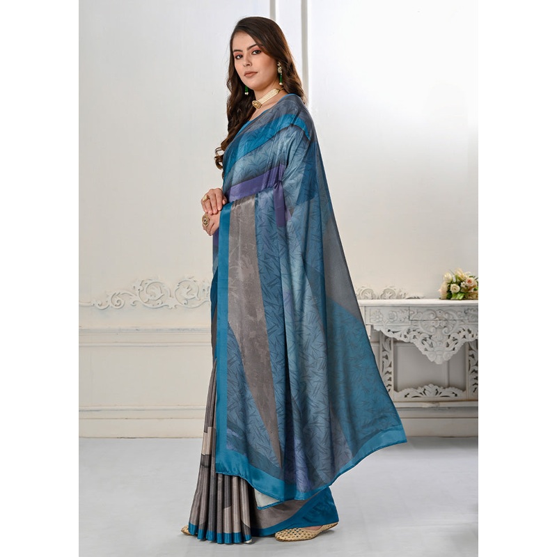 Blue Spun Silk Saree With Blouse Piece - JD986587702