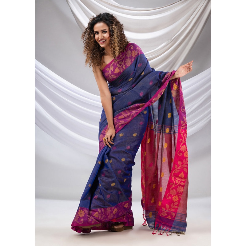 Blue Tissue Saree With Blouse Piece - JD986587680