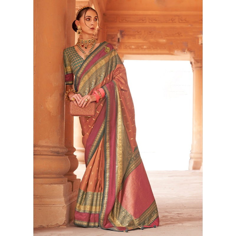 BROWN Dupion Silk Saree With Blouse Piece - JD986587657
