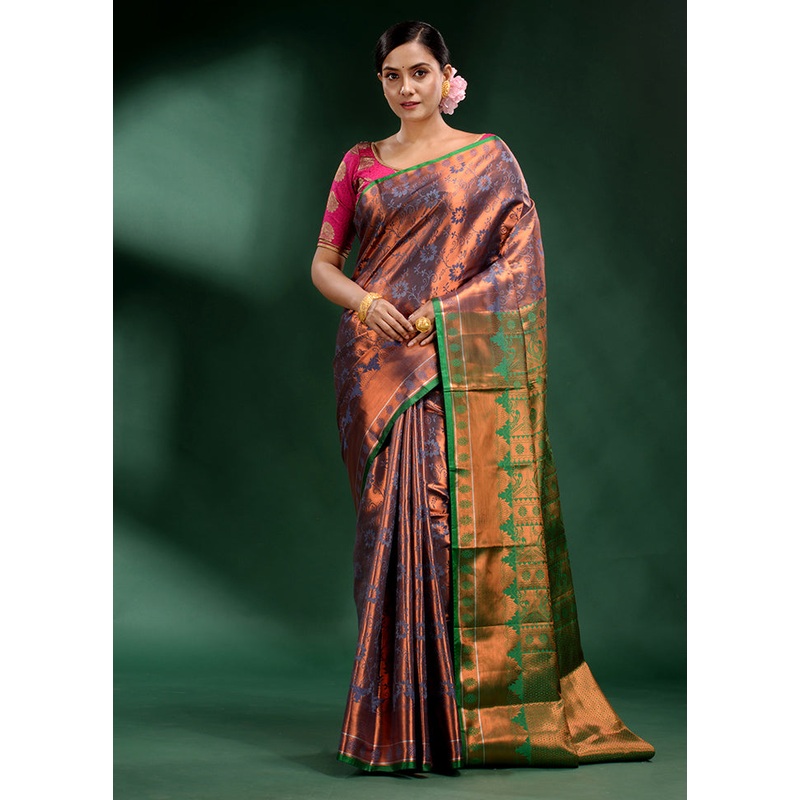 Brown Dupion Silk Saree With Blouse Piece - JD986587660