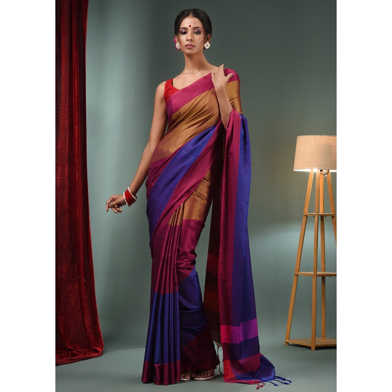 Brown Dupion Silk Saree With Blouse Piece - JD986587661