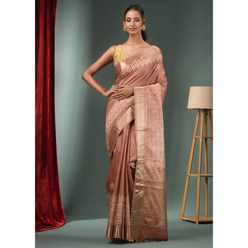 Brown Dupion Silk Saree With Blouse Piece - JD986587662