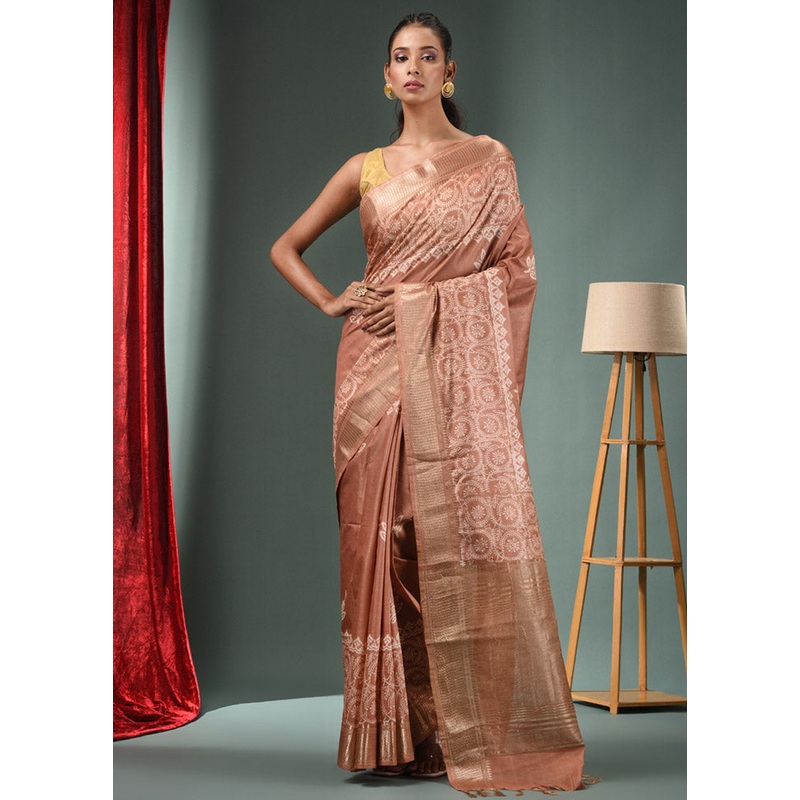 Brown Dupion Silk Saree With Blouse Piece - JD986587663