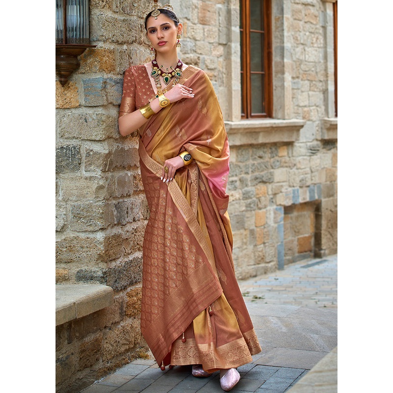Brown Dupion Silk Saree With Blouse Piece - JD986587664