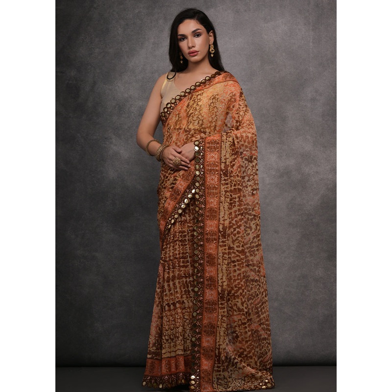 Brown Georgette Saree With Blouse Piece - JD986587652