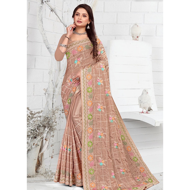 Brown Georgette Saree With Blouse Piece - JD986587653