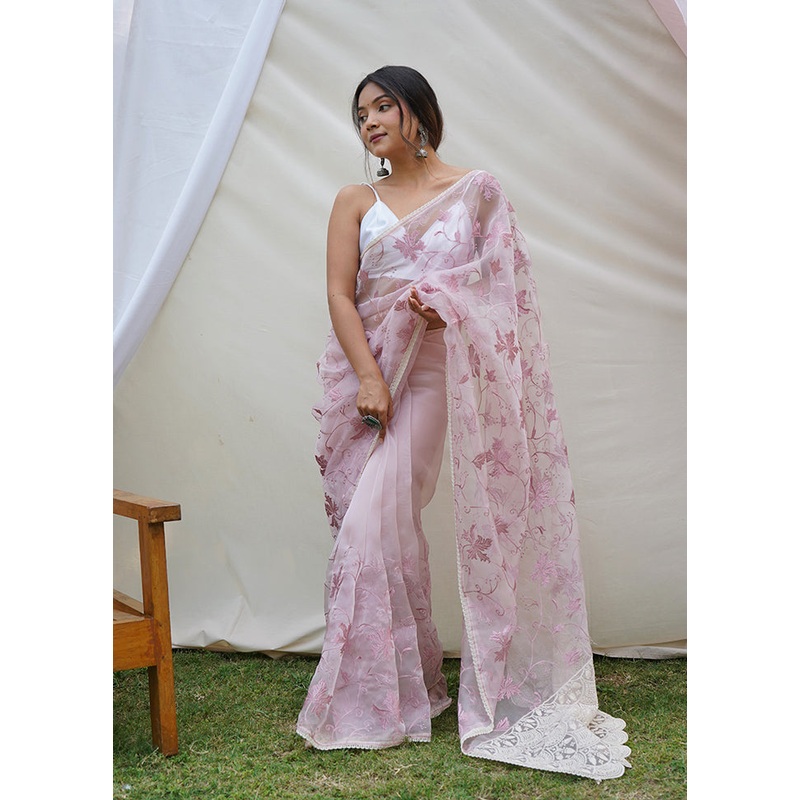 Brown Organza Saree With Blouse Piece - JD986587646