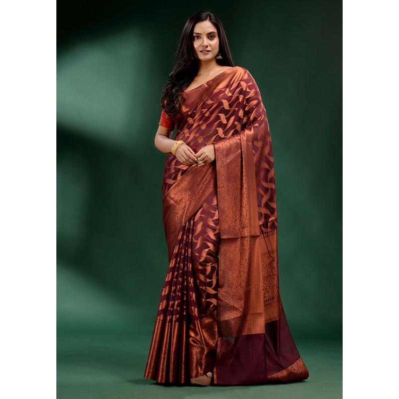 Brown Organza Saree With Blouse Piece - JD986587648