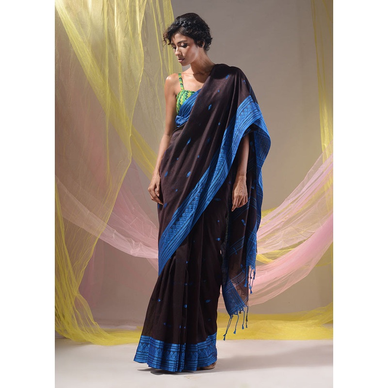 Brown Pure Cotton Saree With Blouse Piece - JD986587637
