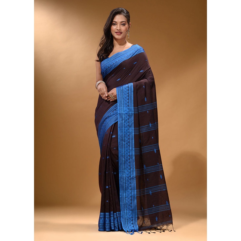 Brown Pure Cotton Saree With Blouse Piece - JD986587643