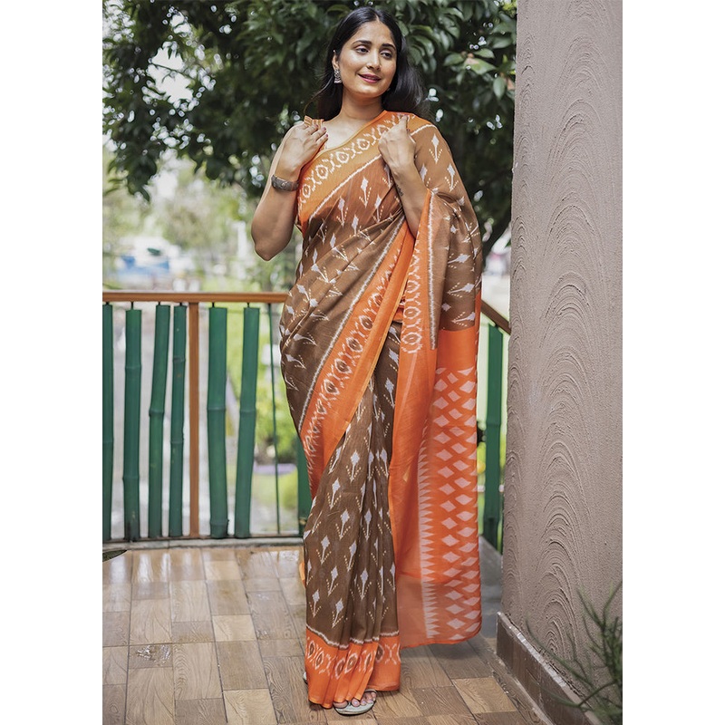 Brown Silk Saree With Blouse Piece - JD986587633