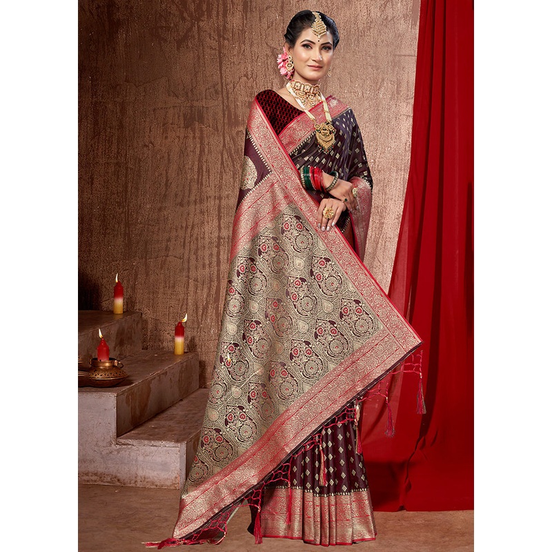 Coffee Dupion Silk Saree With Blouse Piece - JD986587626
