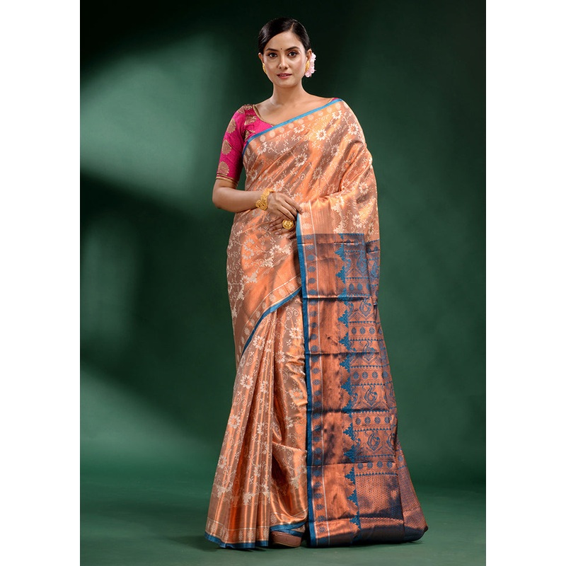 Cream Dupion Silk Saree With Blouse Piece - JD986587617