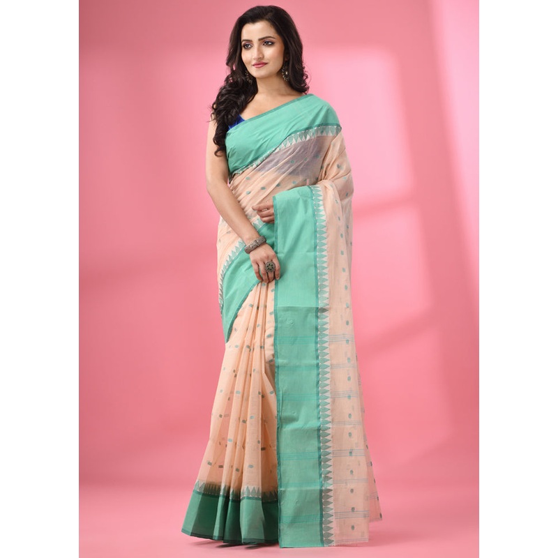 Cream Pure Cotton Saree With Blouse Piece - JD986587606