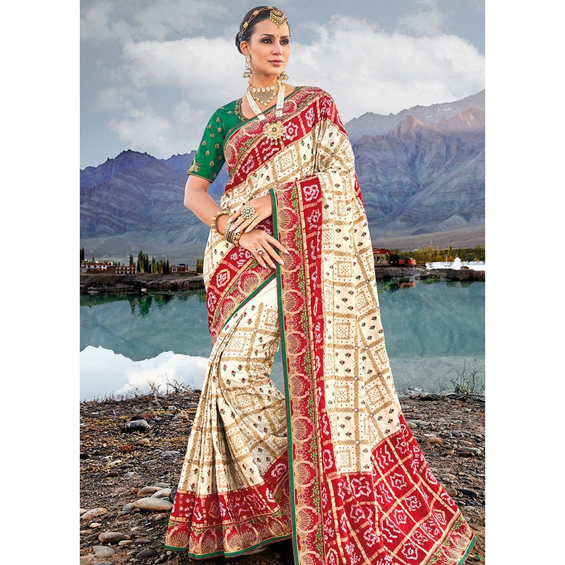 Cream Silk Saree With Blouse Piece - JD986587595