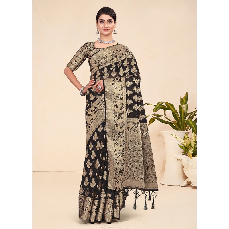 Cream Spun Silk Saree With Blouse Piece - JD986587593