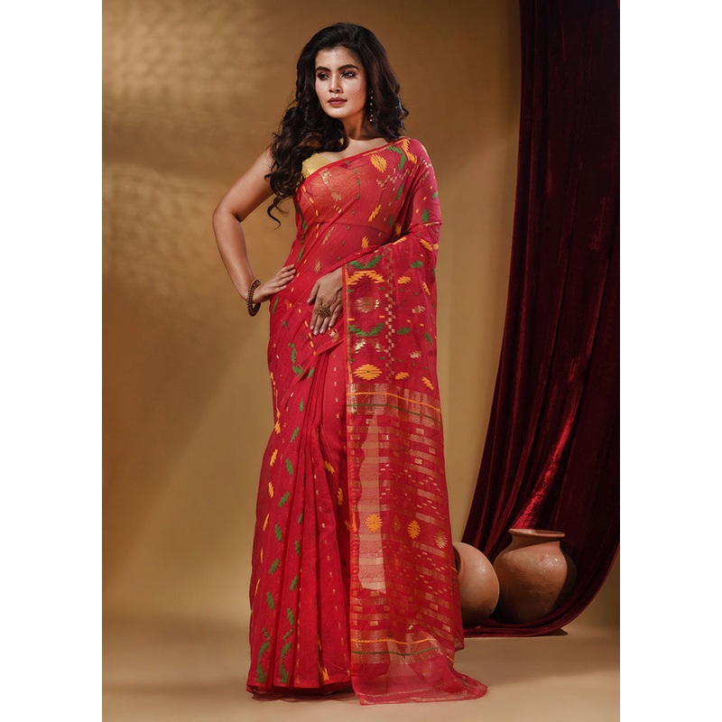 Deep Pink Tant Jamdani Saree With Blouse Piece - JD986587567