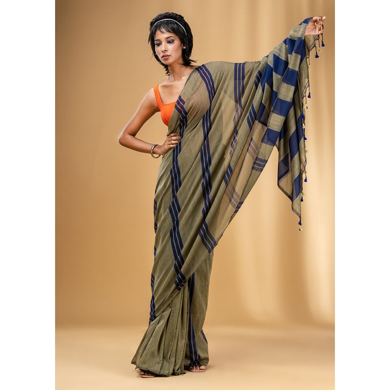 Ecru Cotton Saree With Blouse Piece - JD986587564