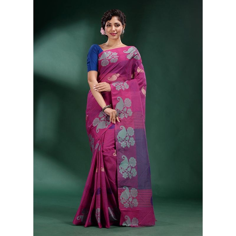 Fuchsia Cotton Saree With Blouse Piece - JD986587557