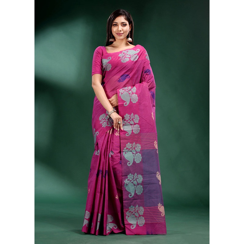 Fuchsia Cotton Saree With Blouse Piece - JD986587558