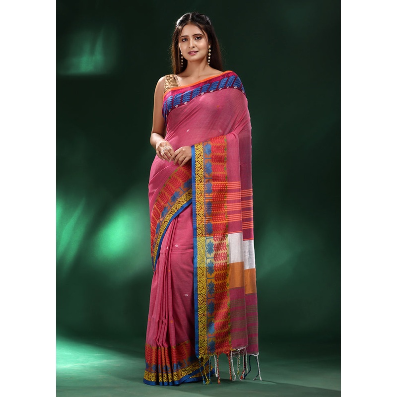 Fuchsia Cotton Saree With Blouse Piece - JD986587559