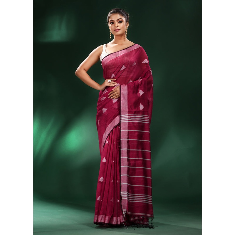 Fuchsia Cotton Saree With Blouse Piece - JD986587560