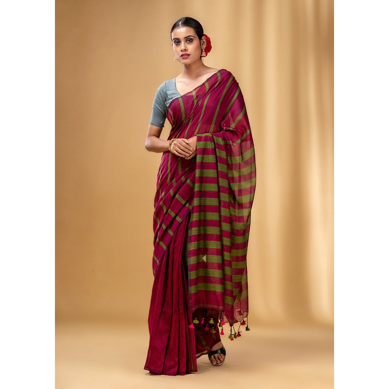 Fuchsia Cotton Saree With Blouse Piece - JD986587563