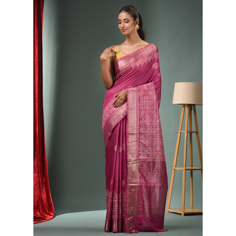 Fuchsia Dupion Silk Saree With Blouse Piece - JD986587556