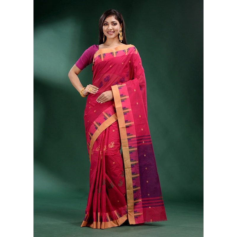 Fuchsia Pure Cotton Saree With Blouse Piece - JD986587547